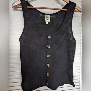 Self Esteem black waffle knit top blouse sz M
